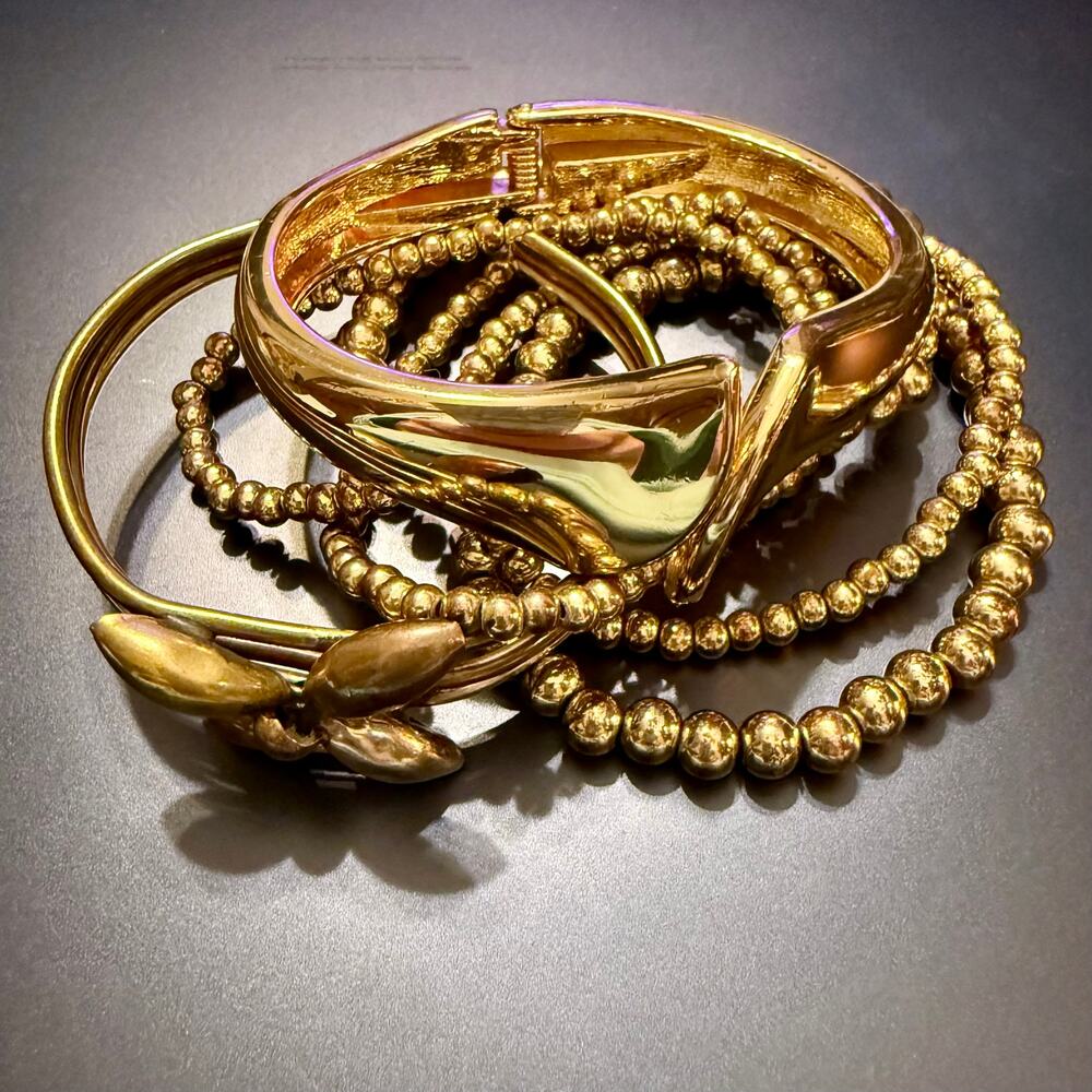 Set of Gold Tone Mixed Metal Beaded Bracelets - Picture 5 of 9